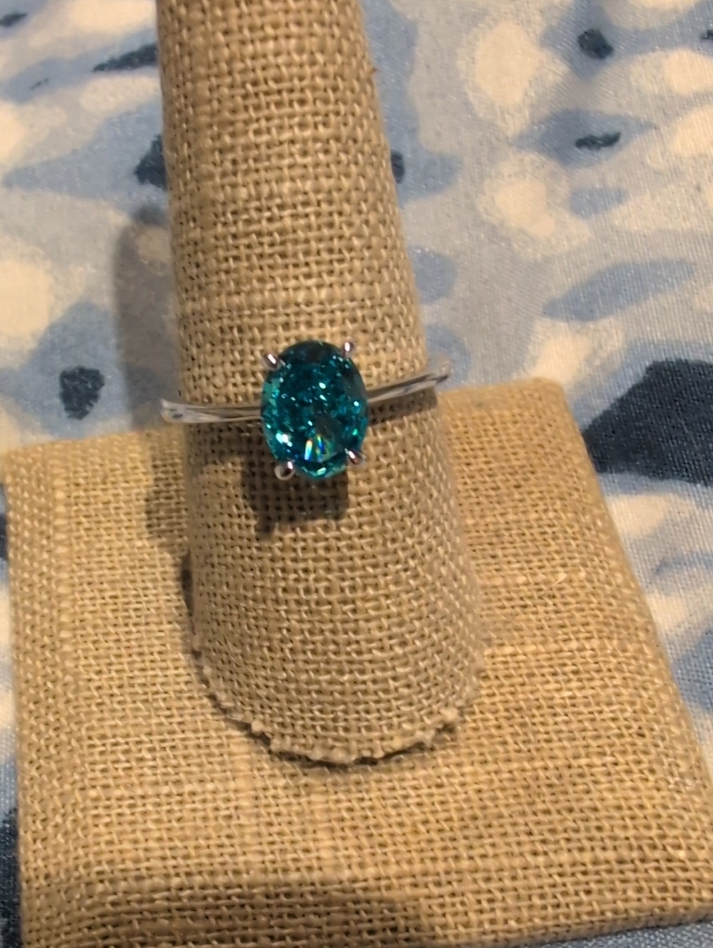Silver Ring with Teal Oval Gemstone